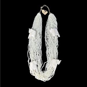 Vintage White Beaded Necklace with wooden Elephant Accents